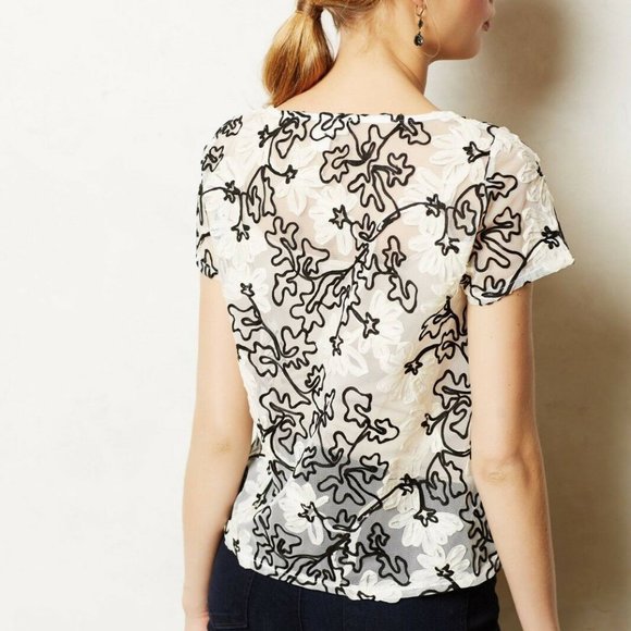 MEADOW RUE Sheer Floral Top 'Cherry Blossom' Anthropologie *Beautiful* - Picture 4 of 7